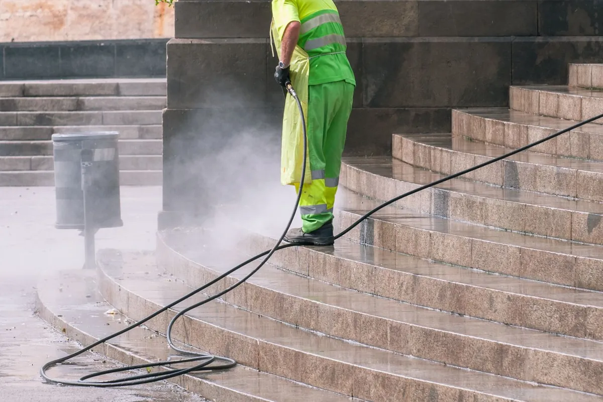 Pressure washing concrete with a surface cleaner